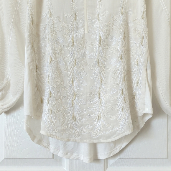 Tiny Anthropologie Jasmine Vine Embroidered Split Scoop Neck Peasant Top Ivory M - Picture 8 of 13